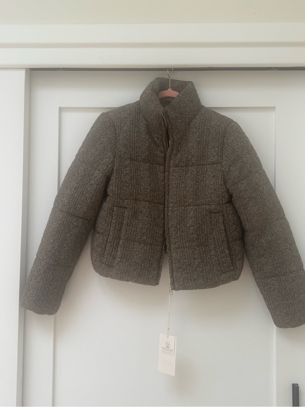 Zara Quilted Puffer Jacket - Taupe Gray